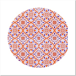 Arabic Orange and indigo Moroccan Pattern (Decorative Border) Posters and Art